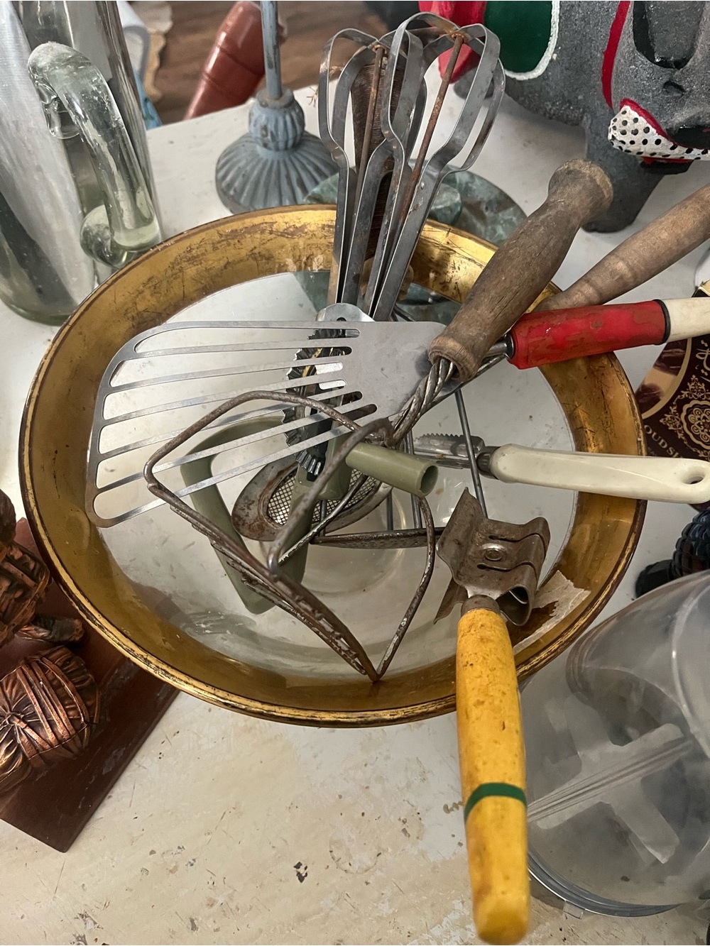 Gold Mixing Bowl with Assorted Kitchen Tools